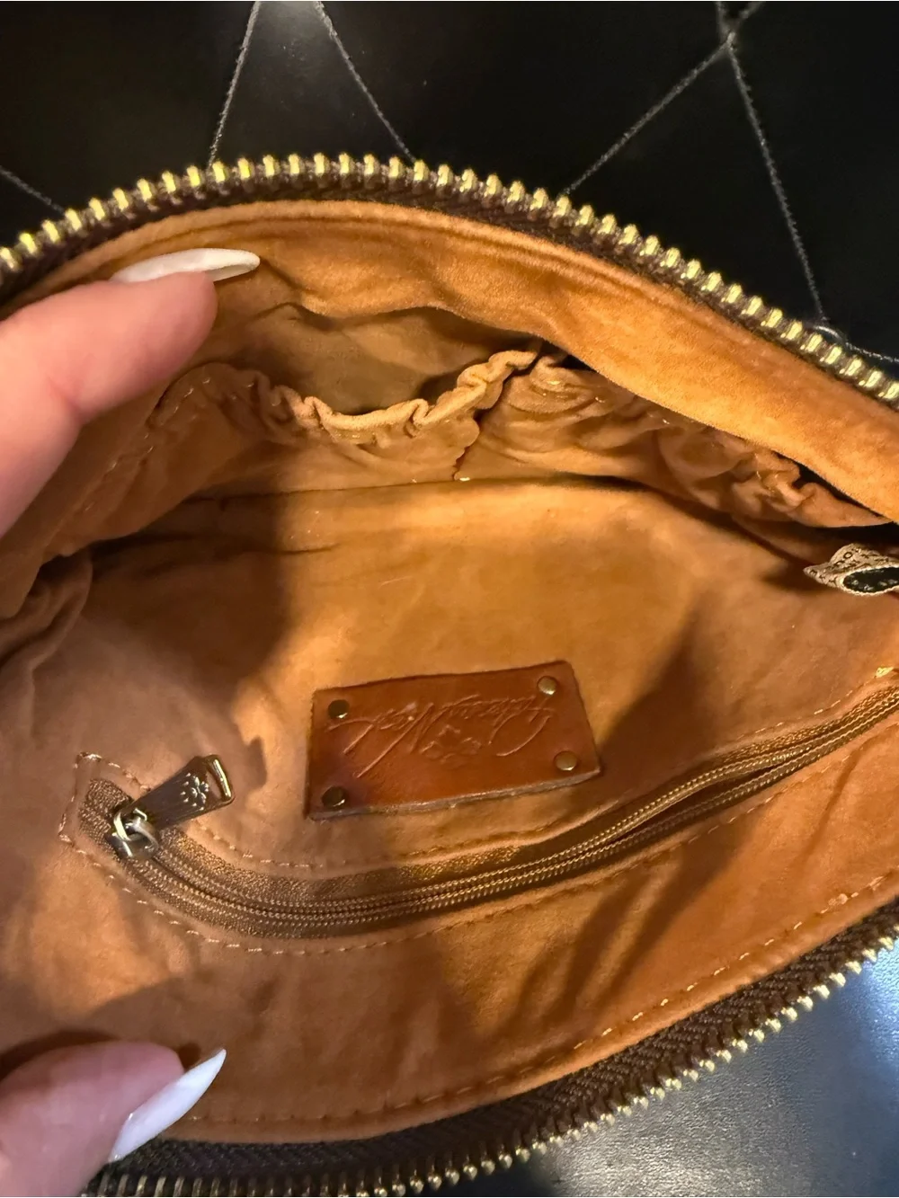 Gold Embossed Leather Wristlet Clutch